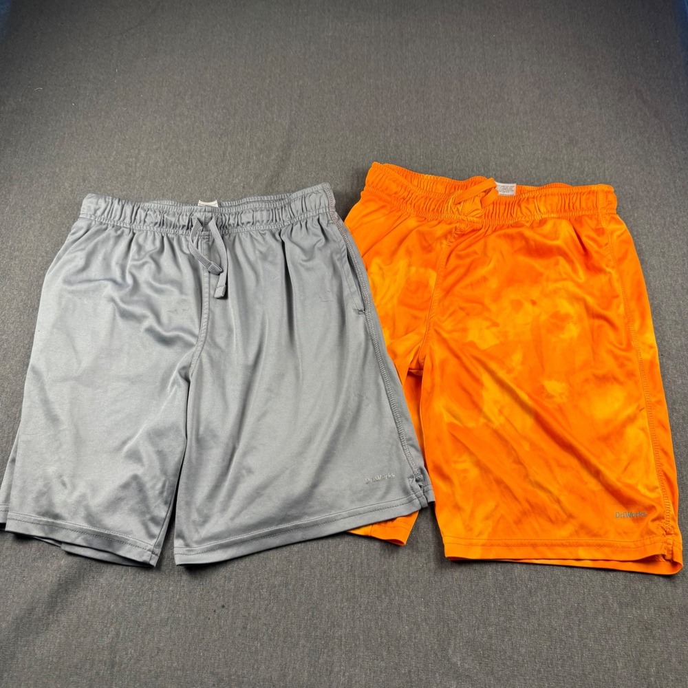 Athletic Works Boys DriWorks Mesh Shorts 2‎ Pack Orange Tie Dye Gray XL 14-16